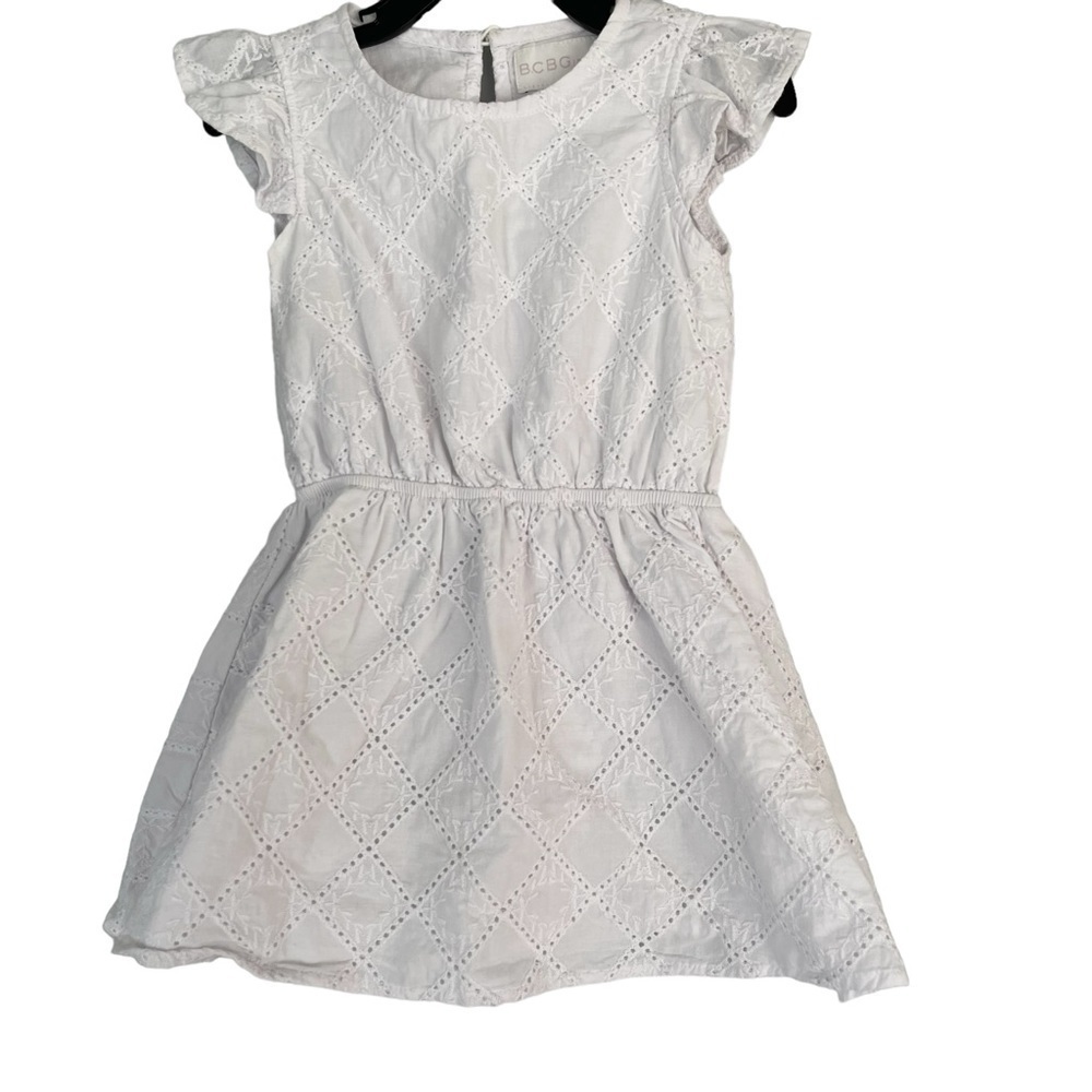 BCBGirls White Embroidered Pinafore Cotton Flutter Sleeve Dress Size 3T